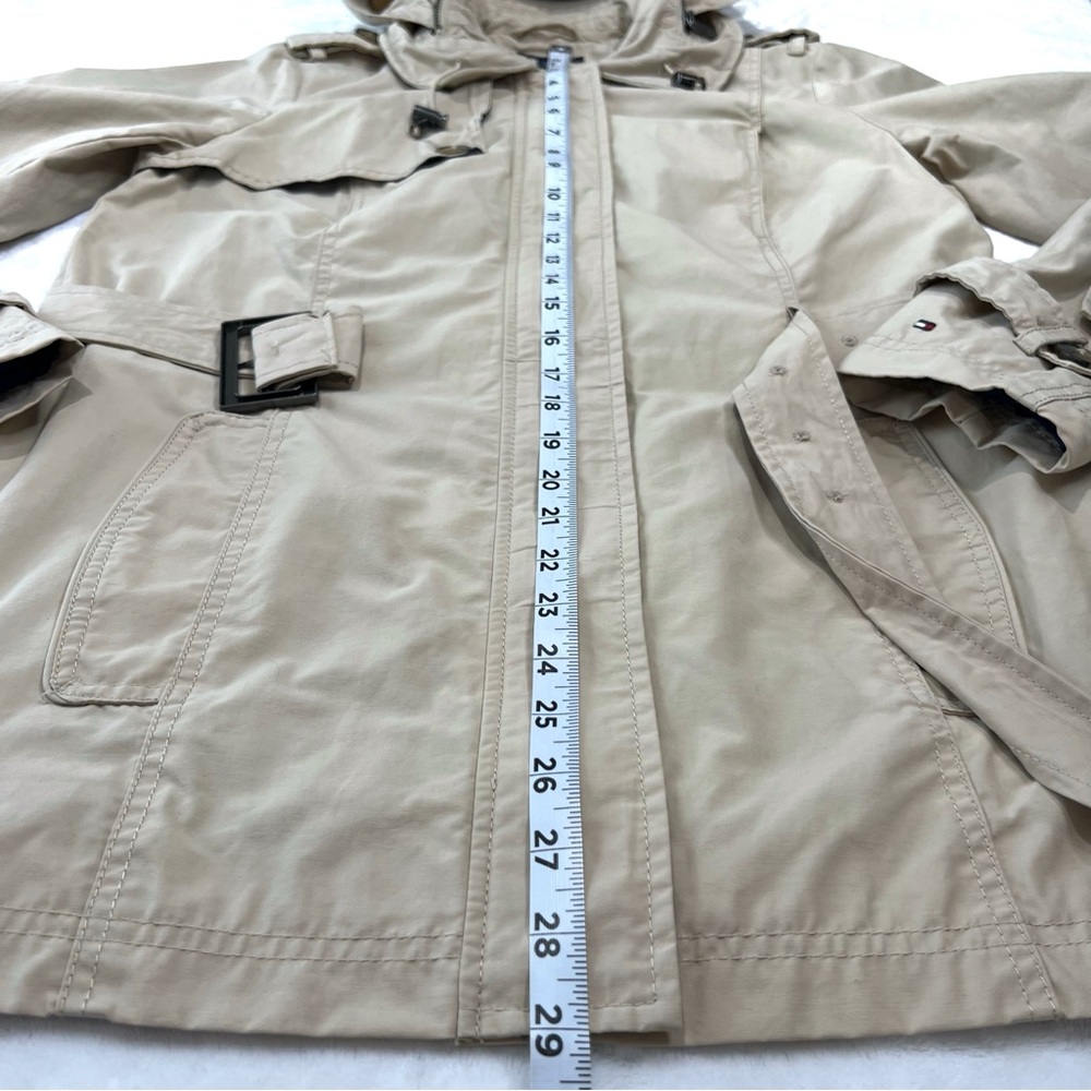 Tommy Hilfiger Trench Coat Belted Jacket Hidden Hood Beige Tan Medium M - Picture 17 of 17